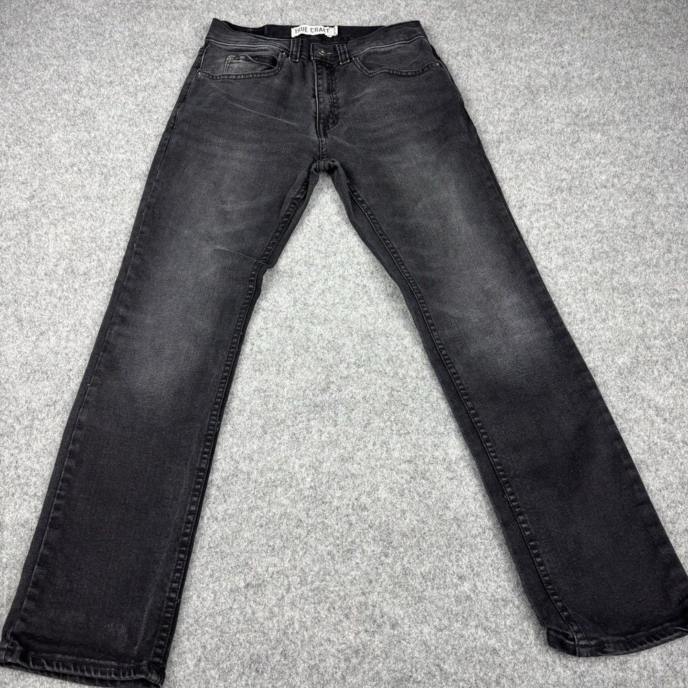 True Craft Jeans Mens 30x30 (Fits 28x29) Slim Straight Leg Black Dark Wash Denim